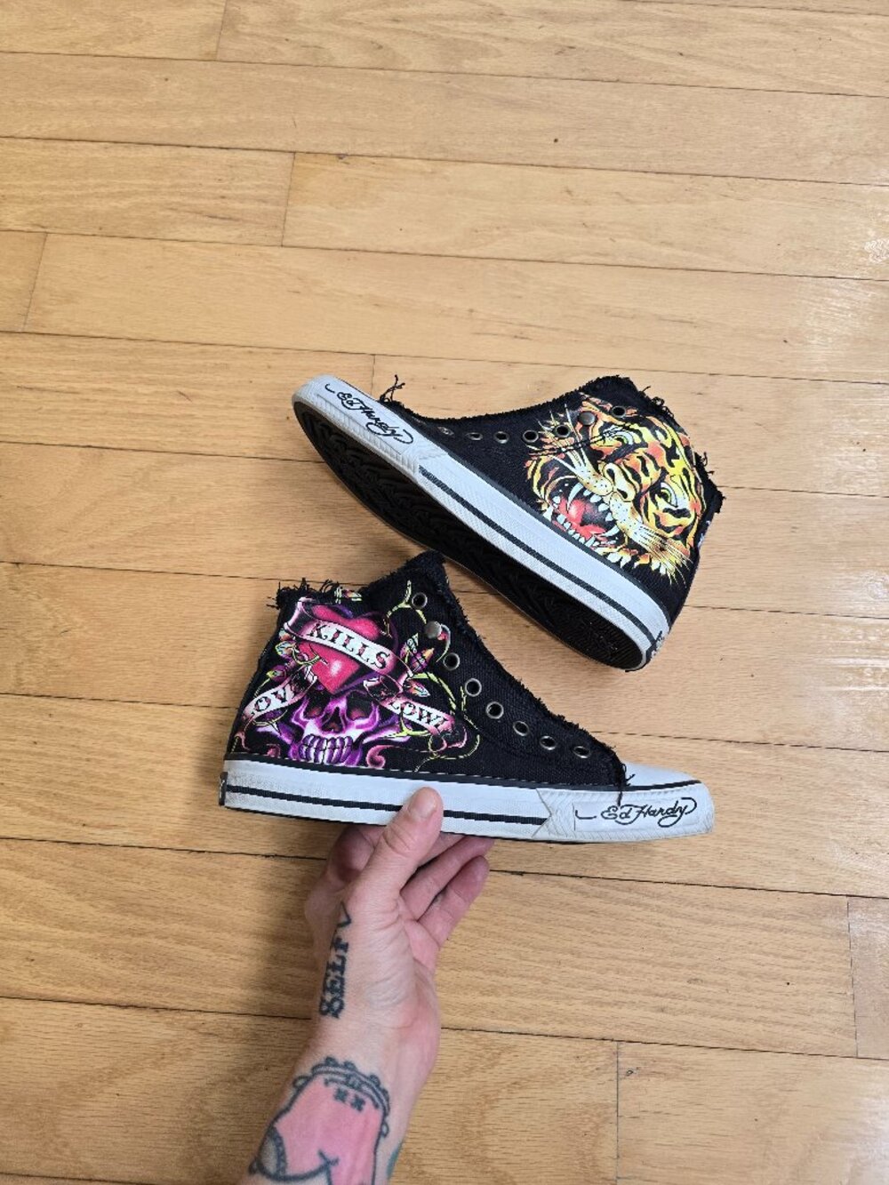 vintage Y2K | Ed Hardy 'Love Kills Slowly' black grunge sneakers | WMS 5